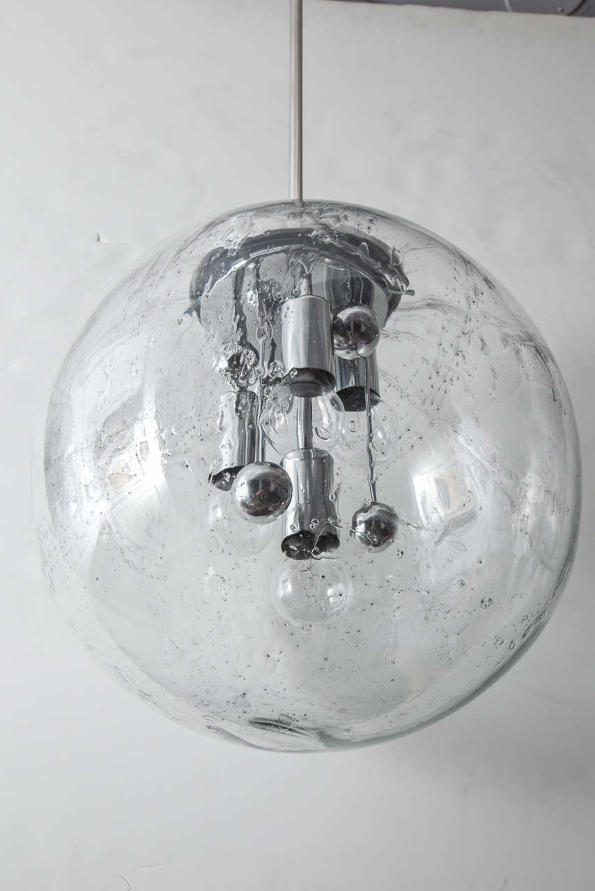 Mid-Century Modern Extra Large Glass Globe Pendant by Doria, Two Available