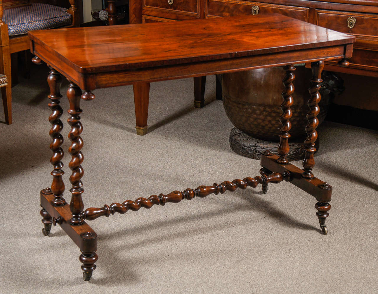 English rosewood side table with barley twist base.
