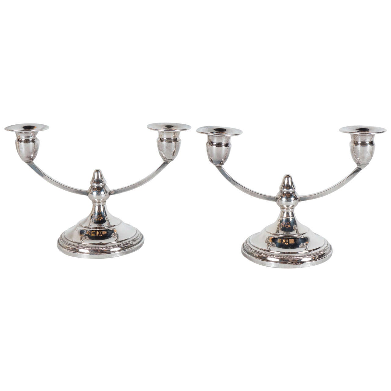 Stunning Art Deco Pair of Sterling Silver Candleholders
