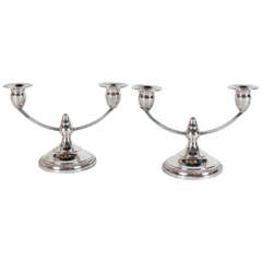 Stunning Art Deco Pair of Sterling Silver Candleholders