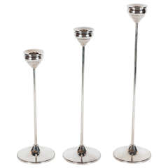 Mid-Century Modernist Set of Three Sterling Silver Candleholders by Duchin