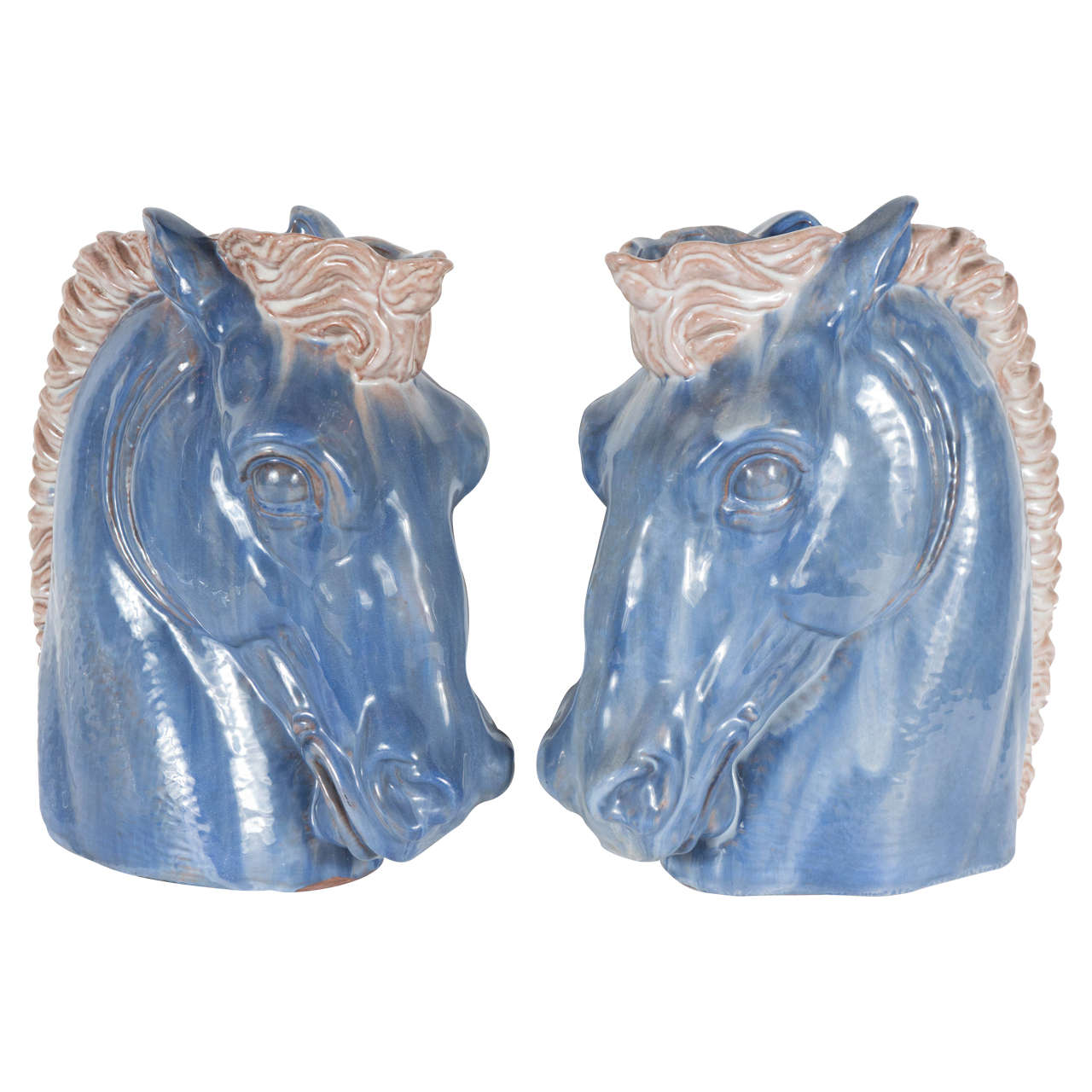 Stunning Pair of 1940s Hand-Painted Ceramic Horse Head Vases by Stangl