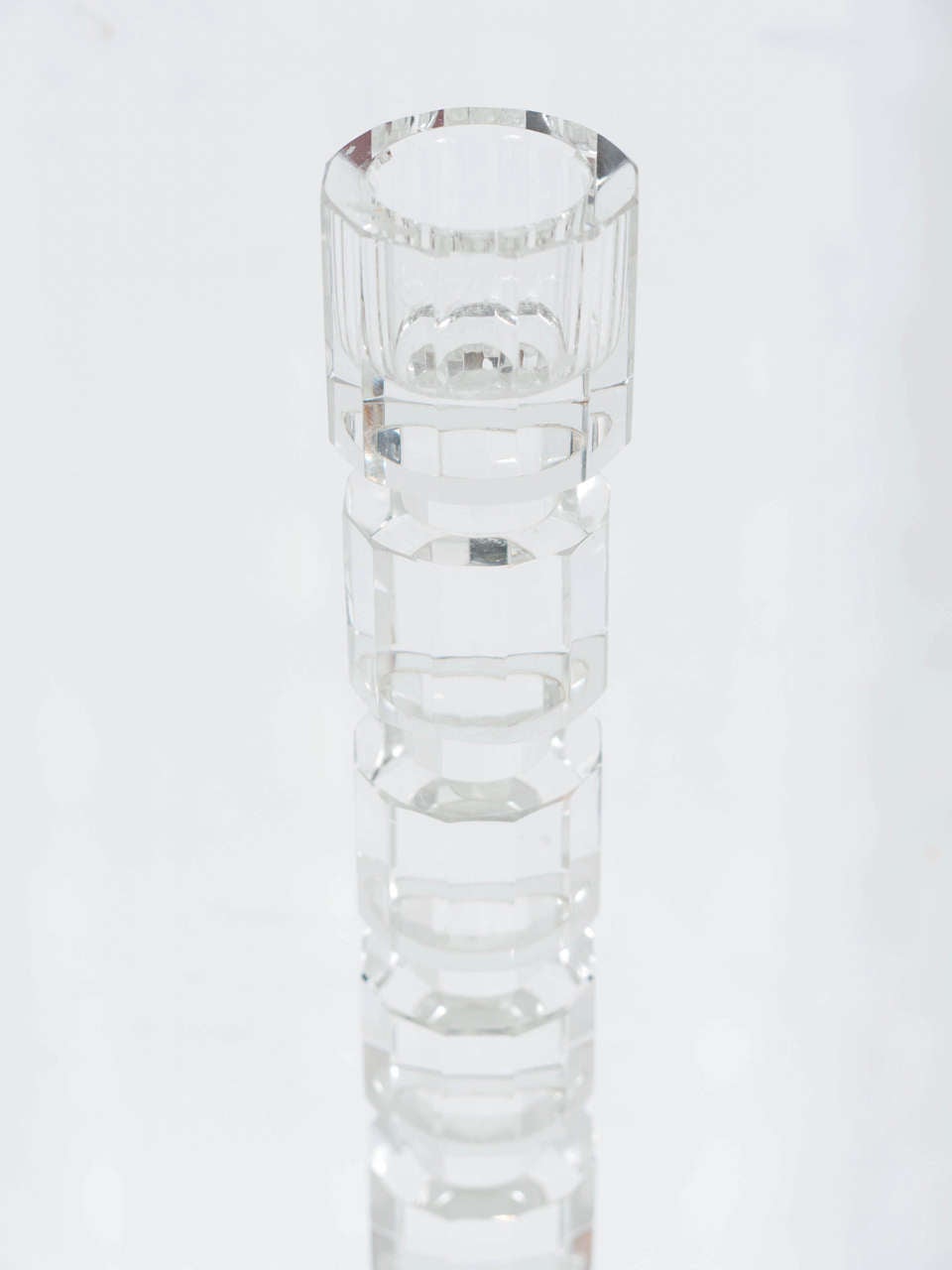 Northern Irish Art Deco Style Geometric Cut Crystal Candleholders by Shannon