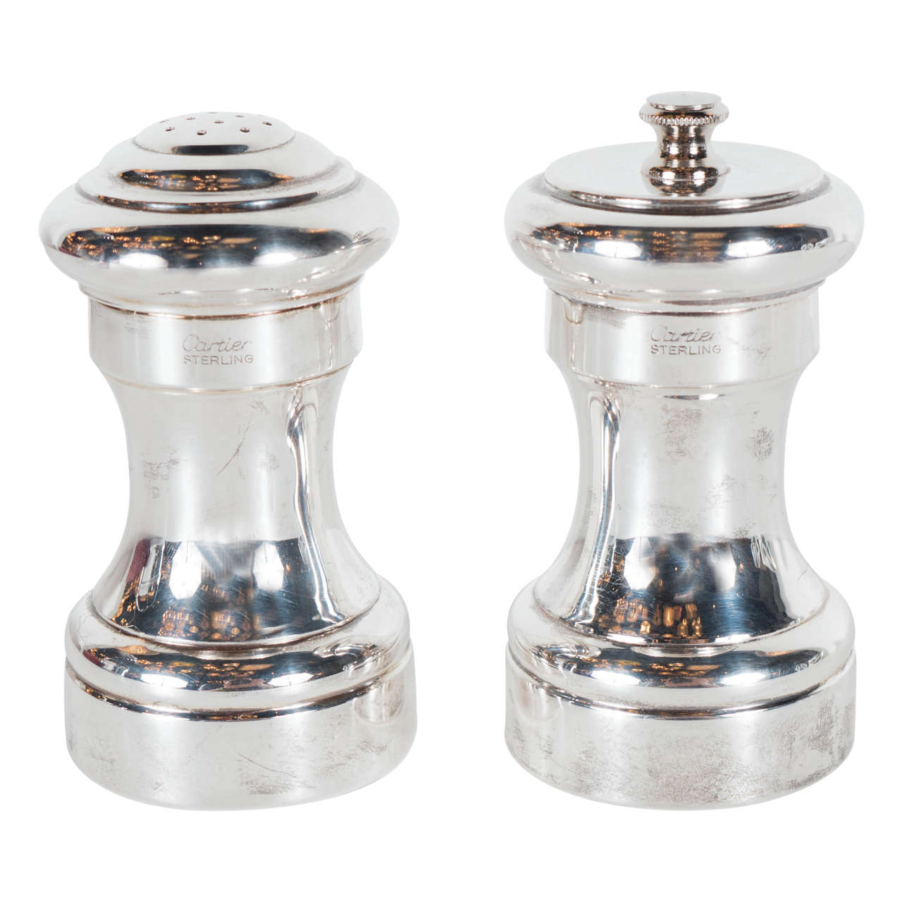 Art Deco Style Sterling Salt and Pepper Shaker/Grinder Set by Cartier