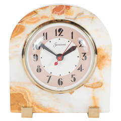 Outstanding Art Deco Exotic Onyx Clock by Sessions with Brass Mounts