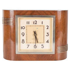 Vintage Streamlined Electric Art Deco Clock by Seth Thomas in Bookmatched Walnut