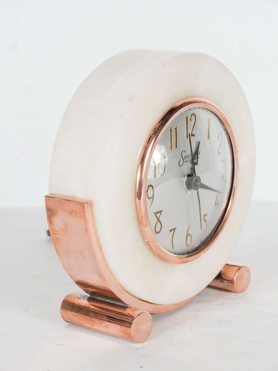 Streamline Art Deco Exotic Onyx and Copper Electric Desk Clock