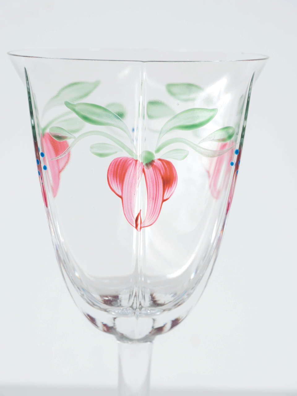 American Set of Twelve Hand-Painted Glasses with Stylized Floral and Foliage Design