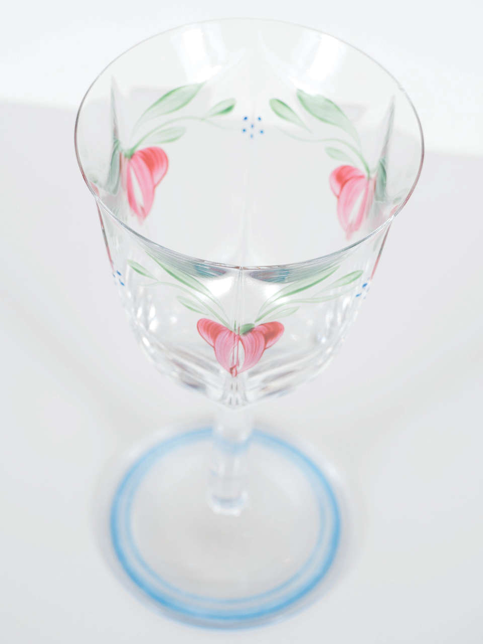Set of Twelve Hand-Painted Glasses with Stylized Floral and Foliage Design 1