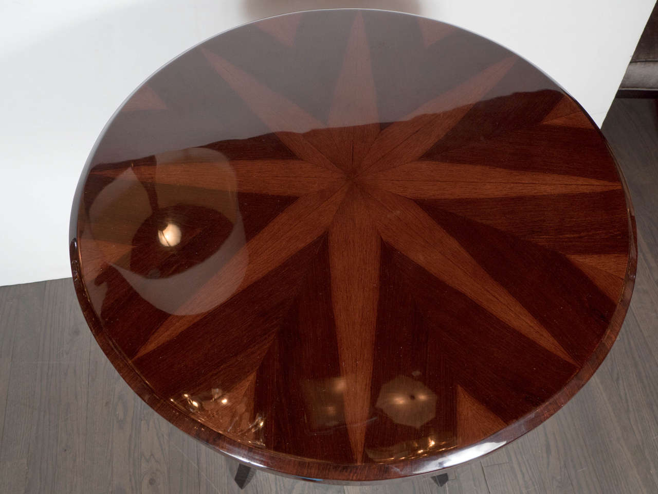 Elegant Pair of Art Deco Gueridon Tables with Starburst Inlay Design Top In Excellent Condition In New York, NY
