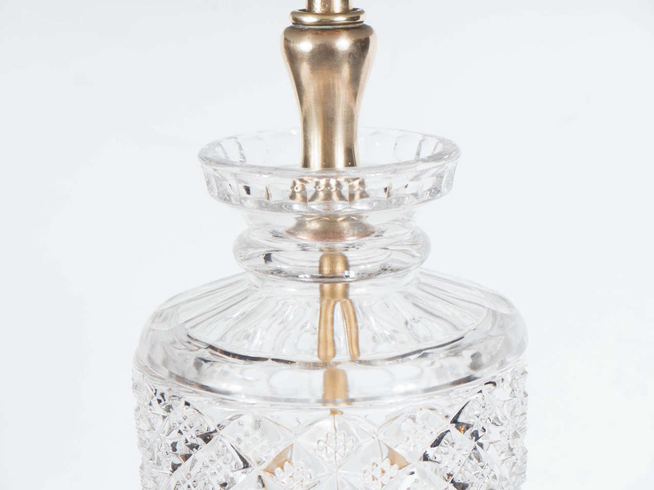 American Elegant Pair of Hollywood Crystal Urn Lamps with Brass Fittings For Sale