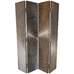 Mid-Century Modernist Folding Screen in Patinated Bronze and Wood