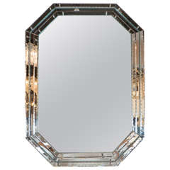 Mid-Century Modernist Octagonal Mirror with Chain Beveled Detailing
