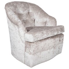 Mid-Century Modern Tufted Button Back Swivel Chair in Platinum Gauffraged Velvet