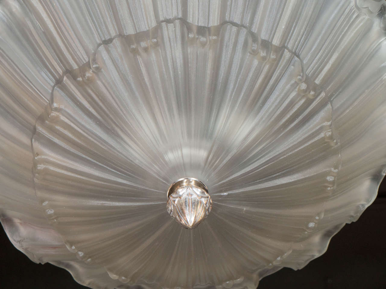 Exquisite Art Deco Frosted Glass and Nickel Chandelier in the Manner of Lalique 1