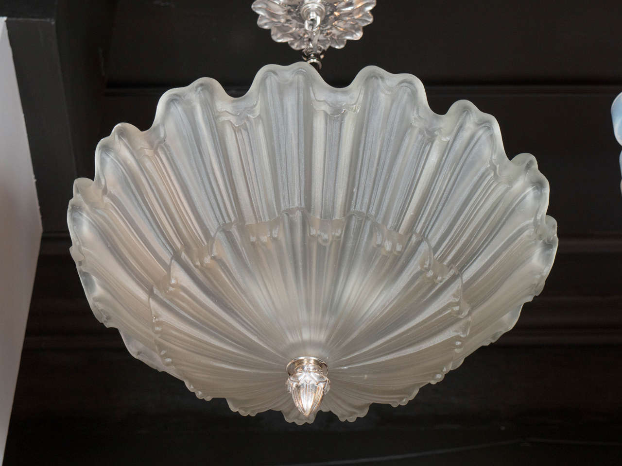 Exquisite Art Deco Frosted Glass and Nickel Chandelier in the Manner of Lalique 2