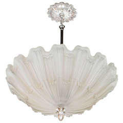 Exquisite Art Deco Frosted Glass and Nickel Chandelier in the Manner of Lalique