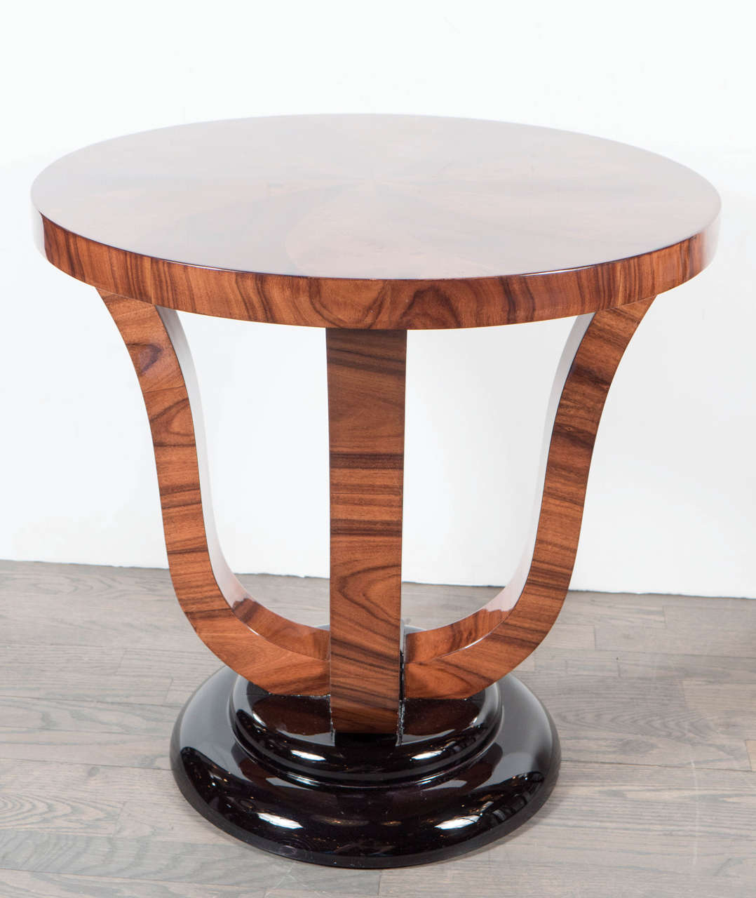 Pair of Art Deco Bookmatched Walnut, Carpathian Elm and Inlay Gueridon Tables 4