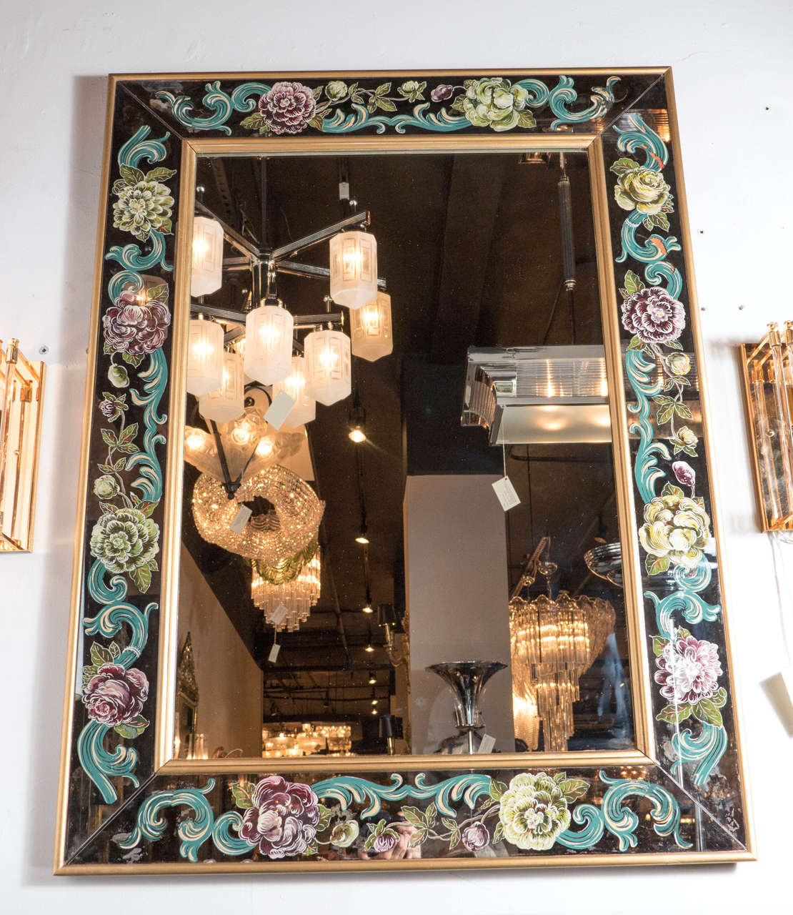 1940s Hollywood Regency Mirror in Mirrored Eglomise and Gilt Detailing