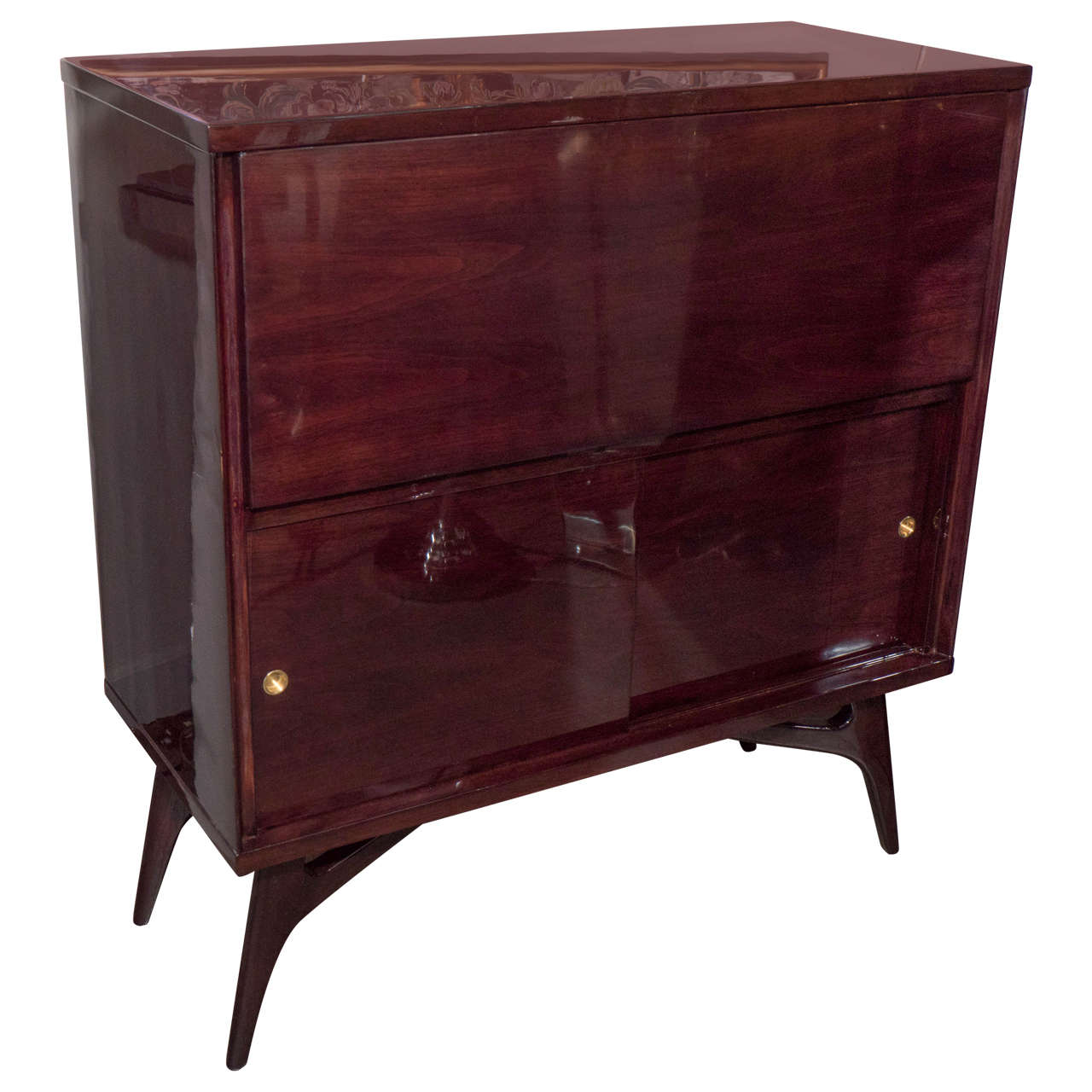 Modernist Mahogany Drop Door Front Bar Cabinet In The manner Of Vladimir Kagan