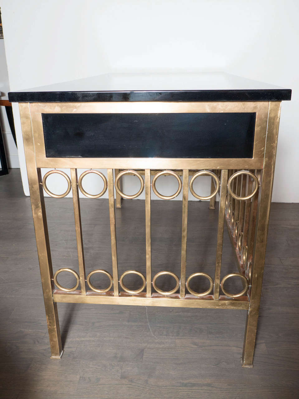 Mid-20th Century Mid-Century Modernist Desk in Ebonized Walnut and Brass