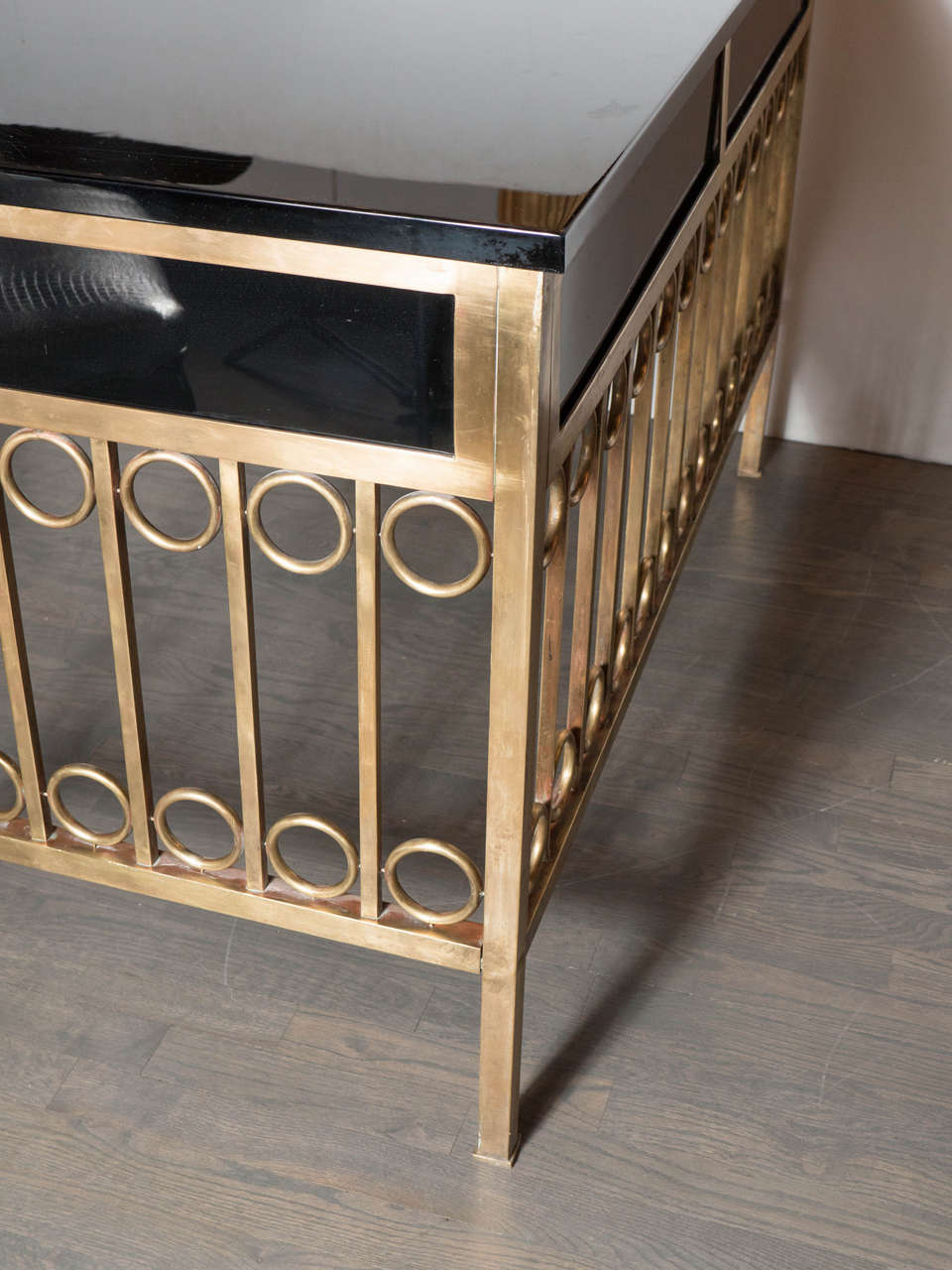 Mid-Century Modernist Desk in Ebonized Walnut and Brass 1