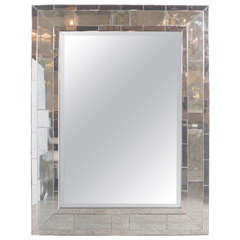 Stunning Mid-Century Modernist Mirror with Mosaic Antiqued Mirror Border