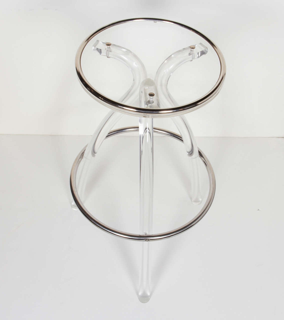 Chrome Pair of Ultra Modernist Lucite Bar or Counter Stools