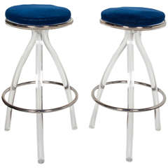 Pair of Ultra Modernist Lucite Bar or Counter Stools