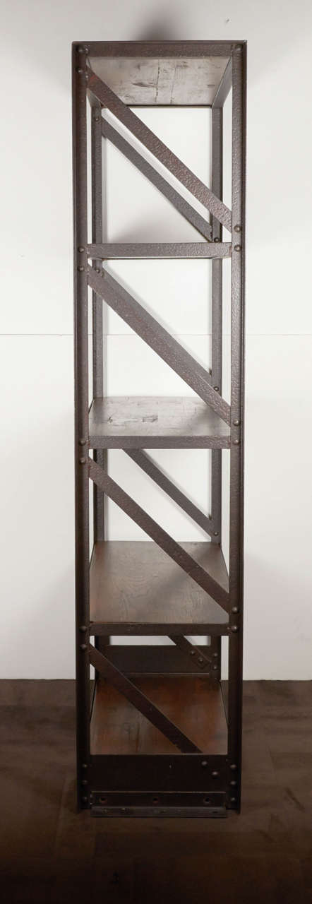 French Industrial Bookcases or Etageres with Steel Frames and Reclaimed Wood 1
