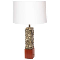 Table Lamp Mid Century Modern Sculptural Brass and Wood 1960's