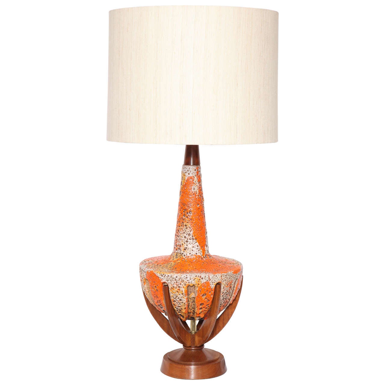 1950s Modernist Ceramic and Wood Table Lamp