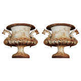 Pair of French Iron Urns with Dragon Handles