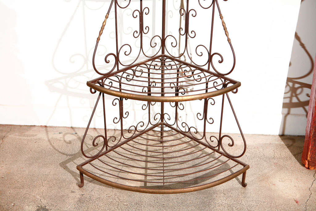 Hand-Carved French Baker Rack Iron and Brass