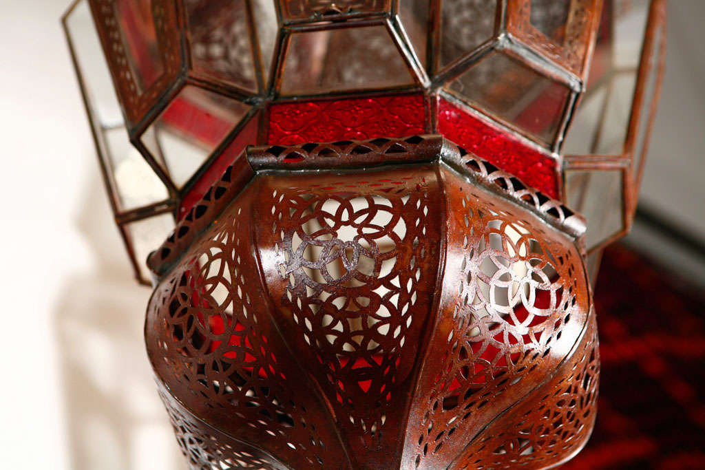 Large Moroccan Moorish Clear and Red Glass Light Fixture 2
