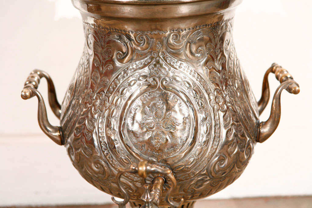 Hand-Carved Antique Moroccan Silver Samovar