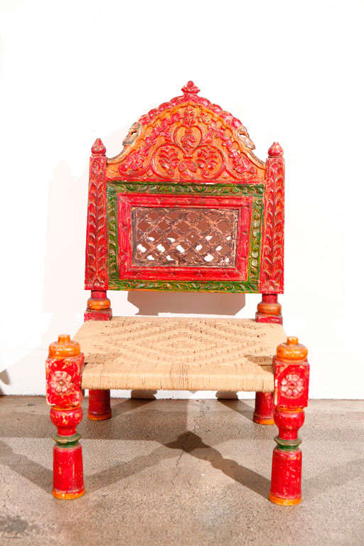 Wood Pair of Low handcarved Rajasthani Chairs