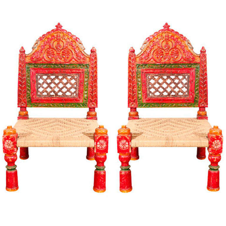 Pair of Low handcarved Rajasthani Chairs