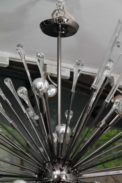 Glass Rod and Teardrop Sputnik Chandelier in Black Nickel In New Condition For Sale In New York, NY