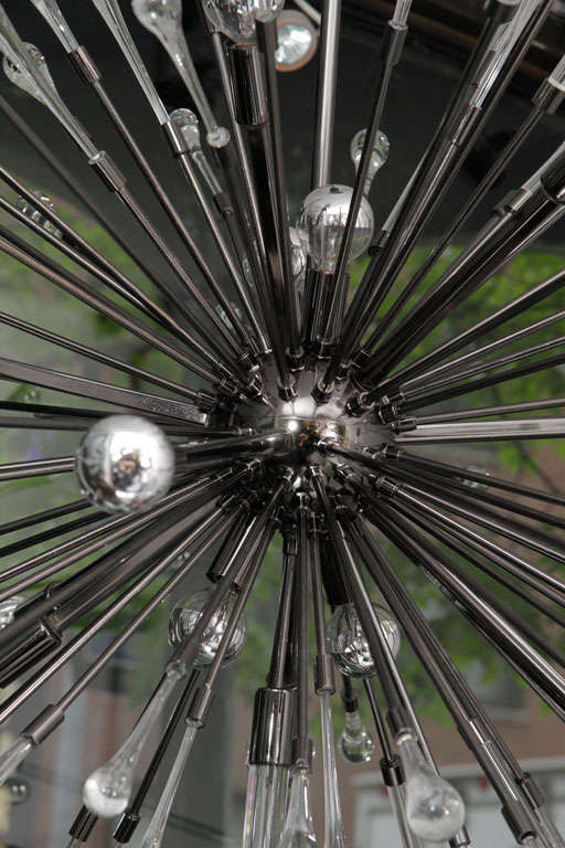 Contemporary Glass Rod and Teardrop Sputnik Chandelier in Black Nickel For Sale