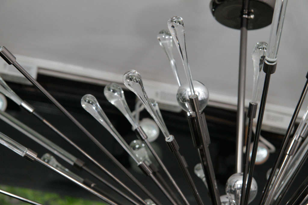 American Glass Rod and Teardrop Sputnik Chandelier in Black Nickel For Sale