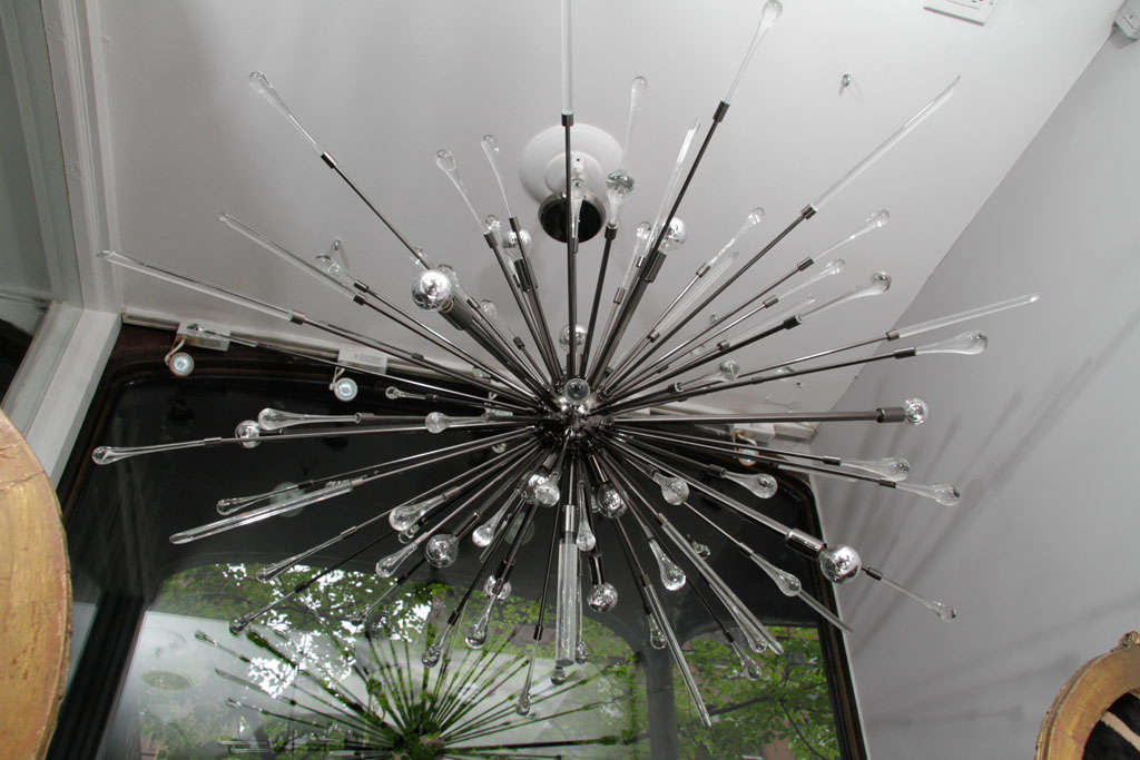 Moderne Lustre Spoutnik à tige de verre et goutte d'eau en nickel noir en vente