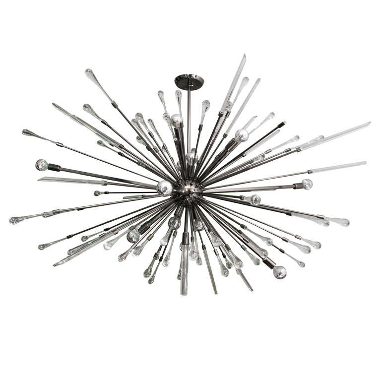 Glass Rod and Teardrop Sputnik Chandelier in Black Nickel For Sale