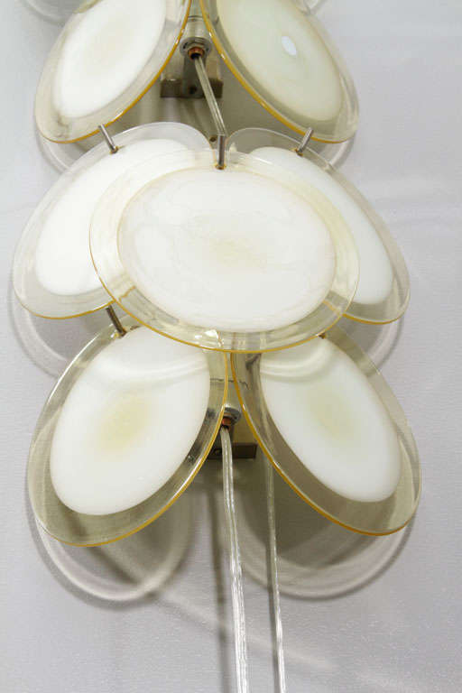 Mid-Century Modern Pair of Vintage Yellow Murano Glass Disc Sconces in the Style of Vistosi