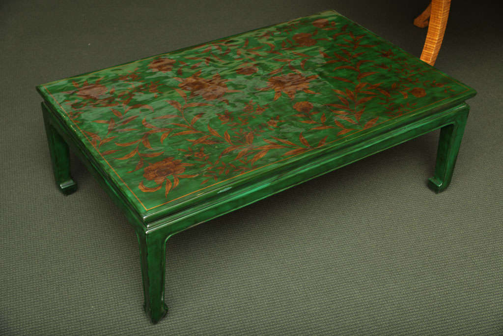 Vintage Gracie Studio Coffee Table in hand finished cashew lacquer, with a hand painted design.