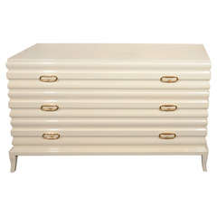 White lacquered chest with brass pulls by Parzinger, 1950s