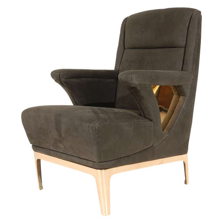 Club Chair with Bronze Base & Cutouts For Sale