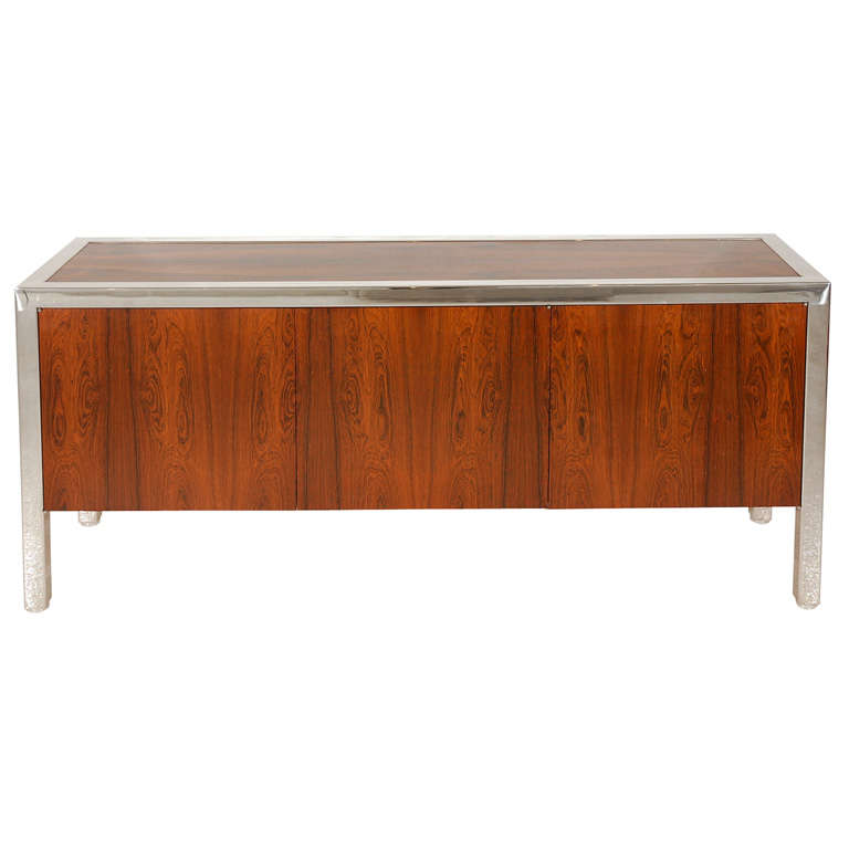 Rosewood and Chrome Credenza from The Pace Collection