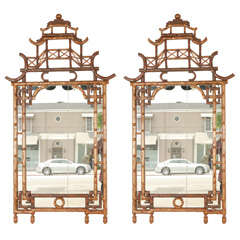 Pair of Chinese Faux Bamboo Pagoda Mirrors