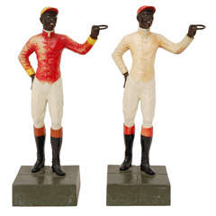 Pair of Painted Cast Metal Jockeys Pair of Painted Cast Metal Jockeys